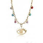 Pulseira Olho Grego Com Zircônias Coloridas Banhado em Ouro 18k