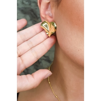 Brinco Efeito Ondulado de Coração Banhado em Ouro 18k