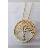 Colar Com Pingente De Circulo Da Árvore Da Vida Com Zircônia Colorida No Tronco Banhado em Ouro 18k