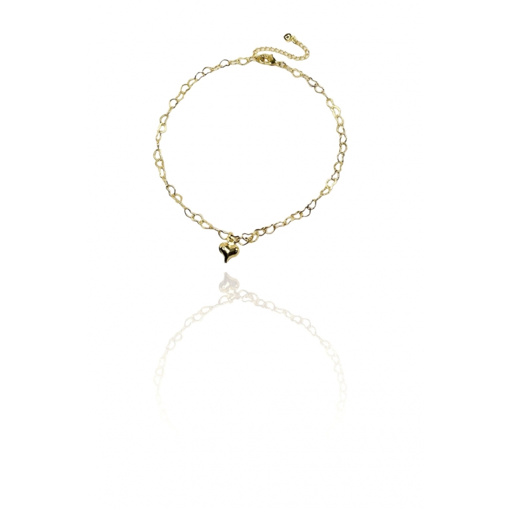 Tornozeleira Corrente de Coração Com Pingente De Coração Banhado em Ouro 18k