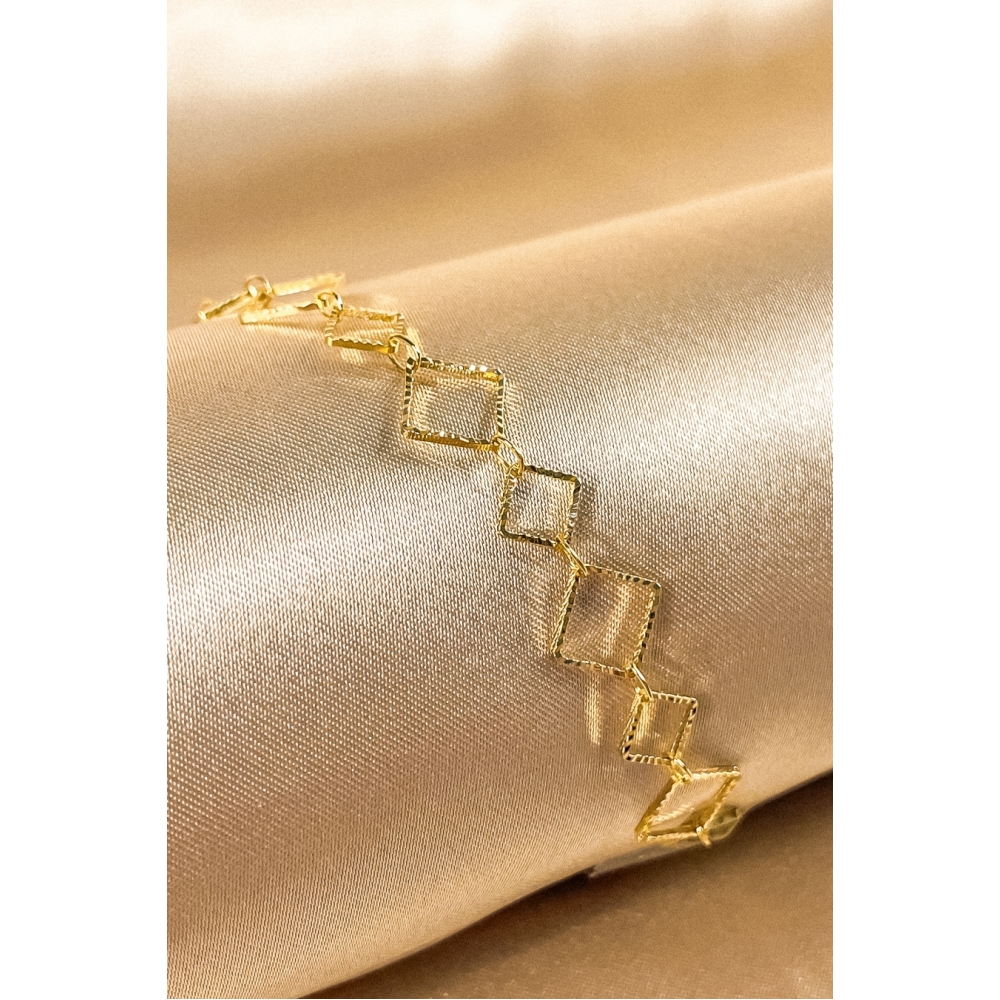 Pulseira com Corrente de Quadrados Banhado em Ouro 18k