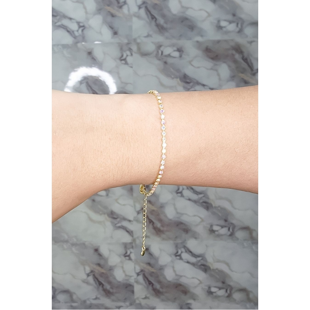 Pulseira de Corrente de Strass Banhado a Ouro 18k