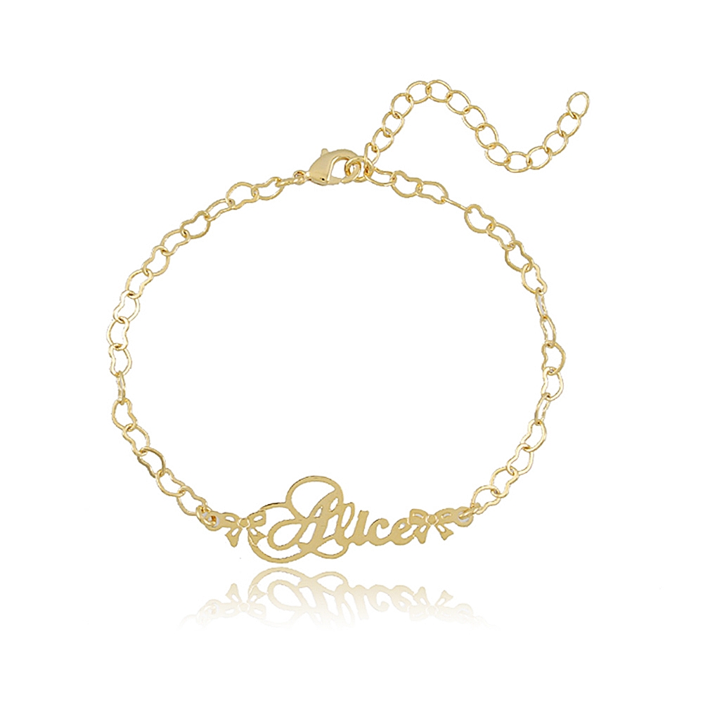 Pulseira com Corrente de Coração e Nome Folheado em Ouro 18K