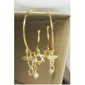 Brinco Argola Médio com Pingente Esotéricos Banhado em Ouro 18k