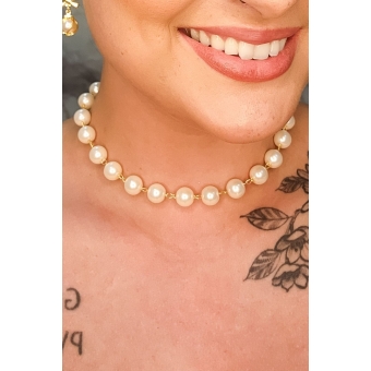 Choker de Pérolas Grandes Banhado em Ouro 18k