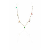 Colar Corrente Americana com Zircônias Multicolor Banhado em Ouro 18k