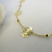 Colar Longo com Bolinha e Flor Banhado em Ouro 18k