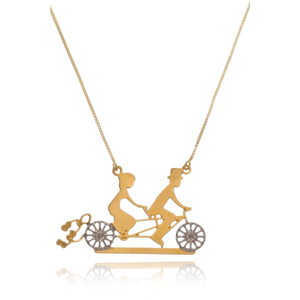 Colar Personalizado Recém Casados com detalhes em Ródio Folheado em Ouro 18K