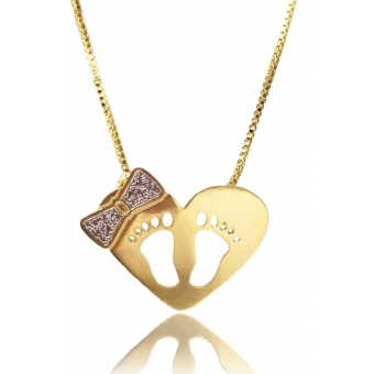 Colar de Coração com Pézinhos Vazados Folheado em Ouro18k