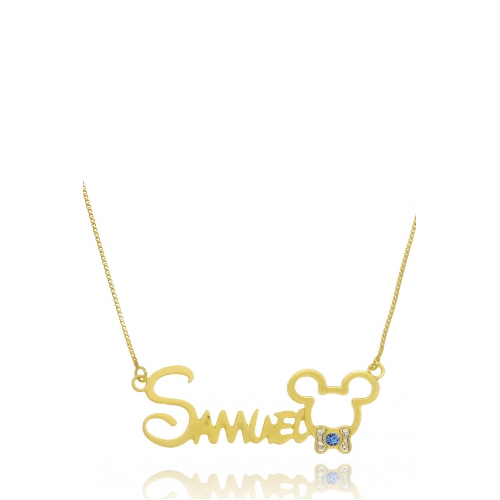 Colar Personalizado com Nome Mickey e Minnie Folheado em Ouro 18k