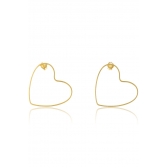Brinco Médio com Coração Vazado Horizontal Banhado em Ouro 18k