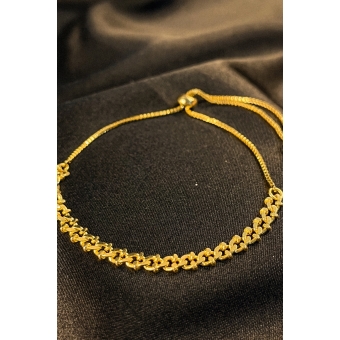 Pulseira com Fecho Regulável e corrente Trabalhada Banhado em Ouro 18k