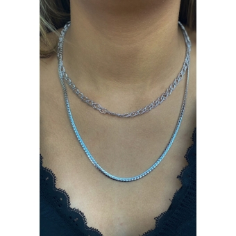 Colar Duplo com Correntes Grossas Banhado em Ródio Branco