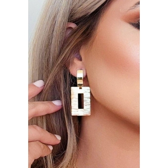 Brinco Grande de Retângulo Vazado Banhado em Ouro 18k