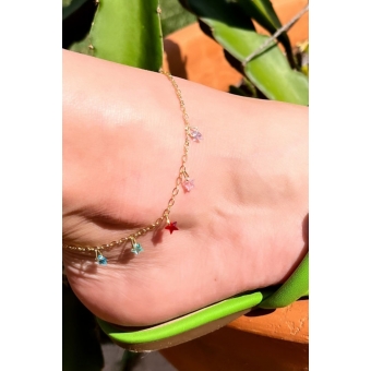 Tornozeleira de Estrelas de Zircônias Banhado em Ouro 18k