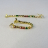 Brinco Corrente de Zircônias Coloridas Sortidas Com Zircônia na Ponta Banhado em Ouro 18k