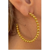 Brinco Argola Grande de Bolinha Dourada Banhado em Ouro 18k