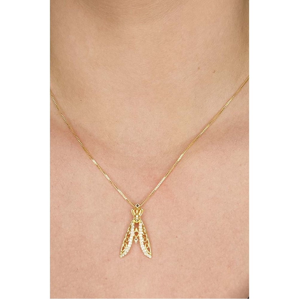 Colar Nossa Senhora Com Zircônias Brancas Banhado em Ouro 18k