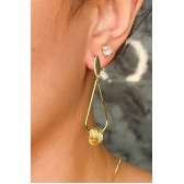 Brinco Médio Gota Vazada com Bola Trabalhada Enlaçada Banhado em Ouro 18k