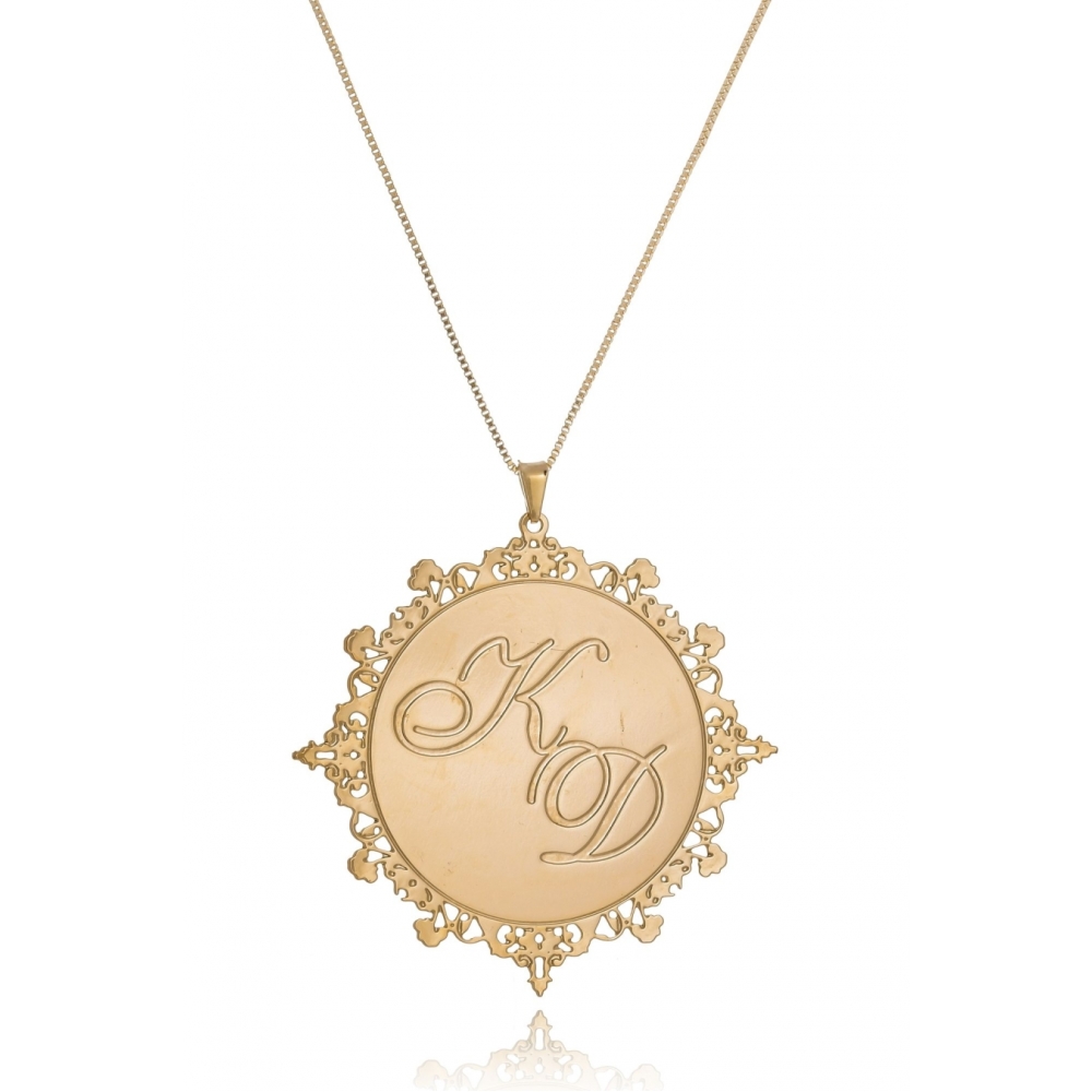 Colar Personalizado Mandala Chapado com Iniciais Folheado em Ouro 18K