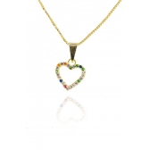 Colar Pingente Coração de Zircônias Coloridas Sortidas Banhado em Ouro 18k