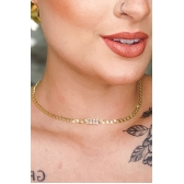 Choker de Corrente Chapada Com Zircônias ao Centro Banhado em Ouro 18k