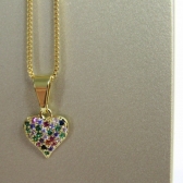 Colar Pingente Coração com Zircônia Multicolor Banhado em Ouro 18k