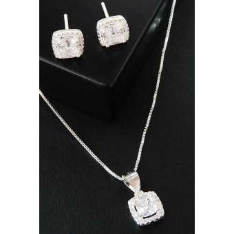 Conjunto Quadrado com Zircônia em Prata 925