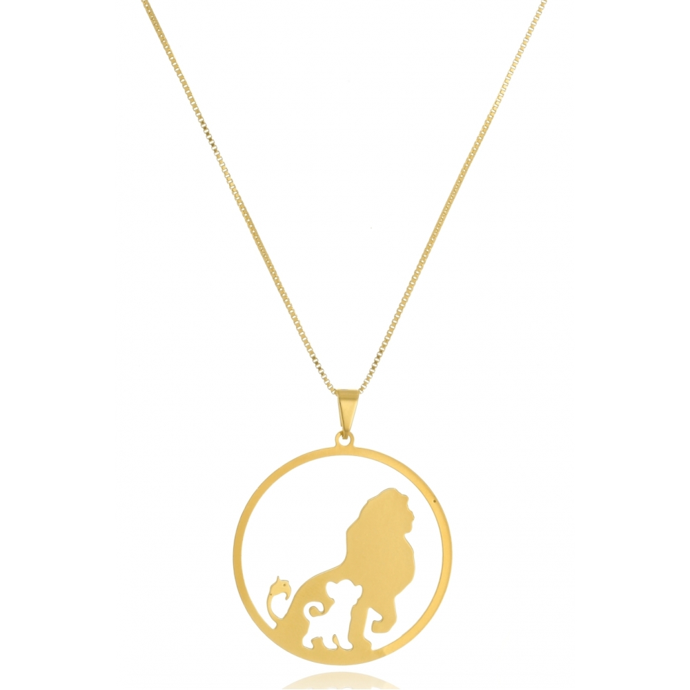 Colar Personalizado Mufasa e Simba Rei Leão Folheado em Ouro 18k