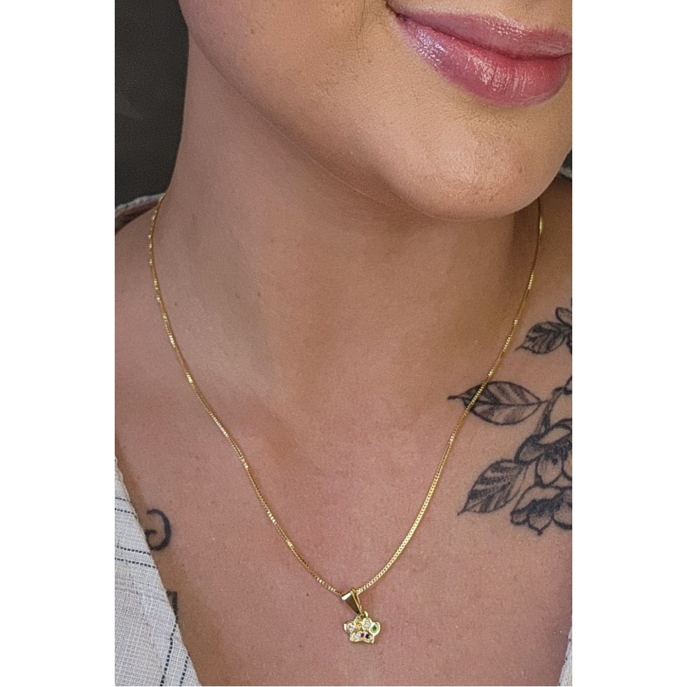 Colar Pingente Patinha De Cachorro Colorida Banhado em Ouro 18k