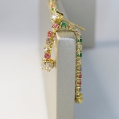 Brinco Corrente de Zircônias Coloridas Sortidas Com Zircônia na Ponta Banhado em Ouro 18k