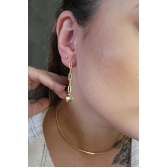 Brinco Argolinha com Corrente e Coração Banhado em Ouro 18k