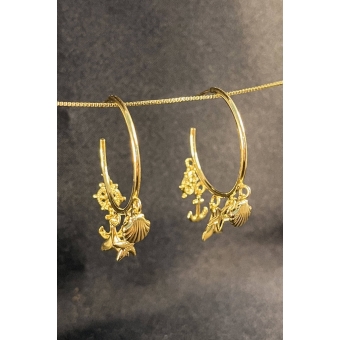 Brinco Argola Médio com Pingente Marinho Banhado em Ouro 18k