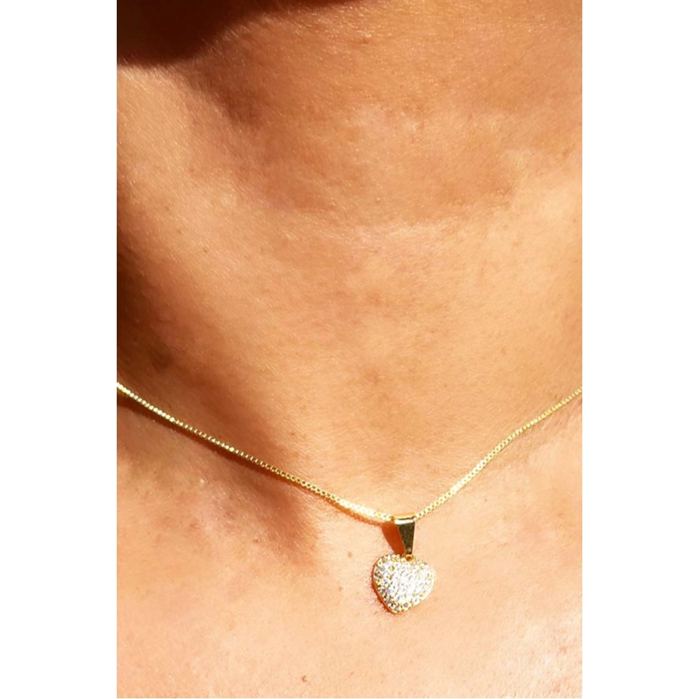 Colar Pingente de Coração com Zircônias Banhado em Ouro 18k