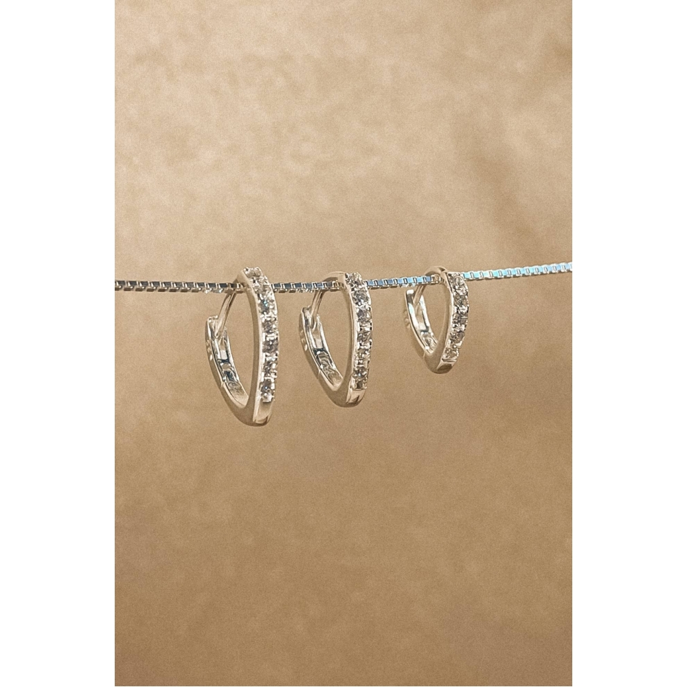 Trio de Argolinha Triângulo com Zircônia em Prata 925