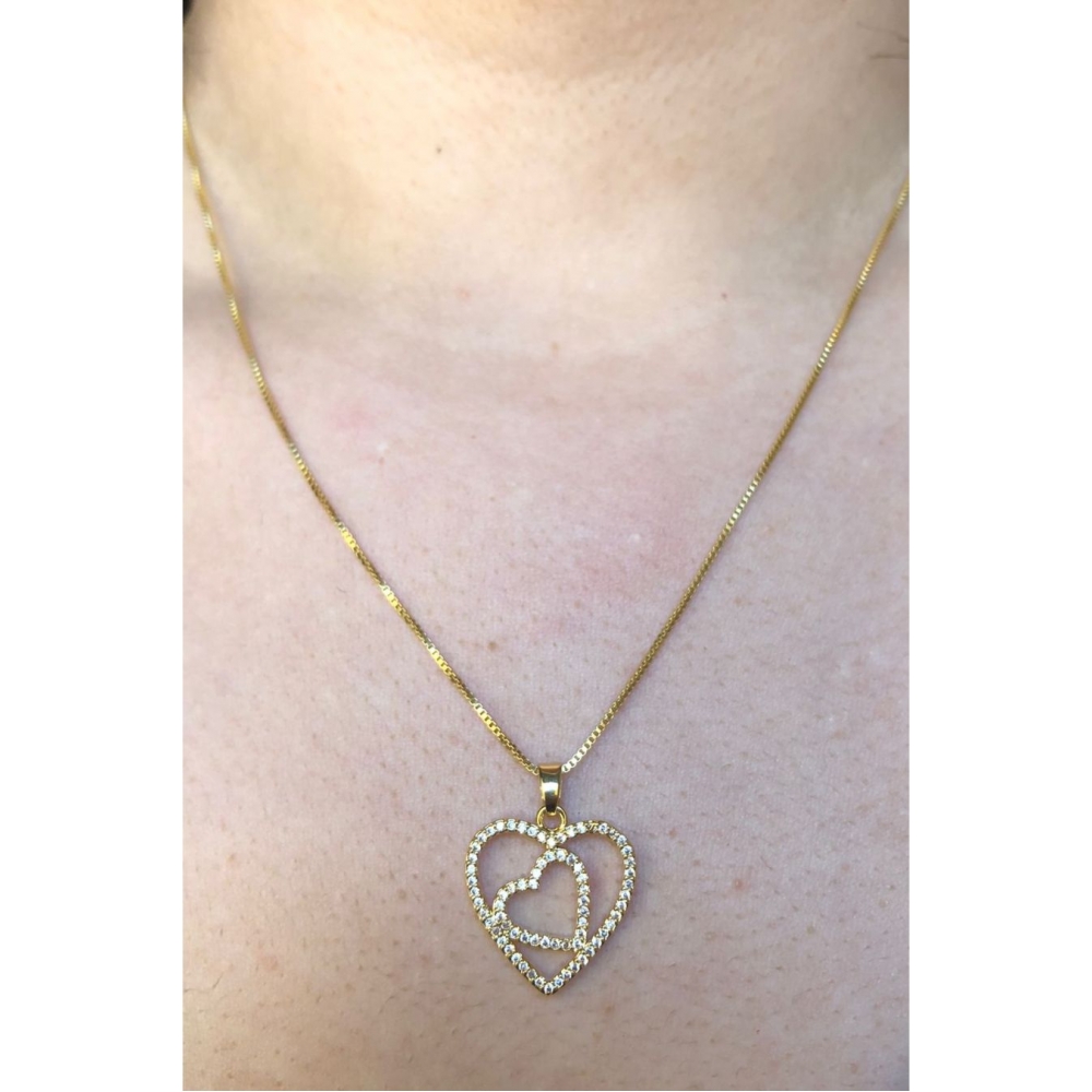 Colar de Corações com Zircônia Banhado em Ouro 18k