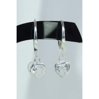 Brinco de Argolinha Coração de Zircônia em Prata 925