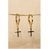 Brinco Argolinha com Cruz Banhado em Ouro 18k