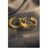 Brinco Argola Média com Vazados Ovais Banhado em Ouro 18k
