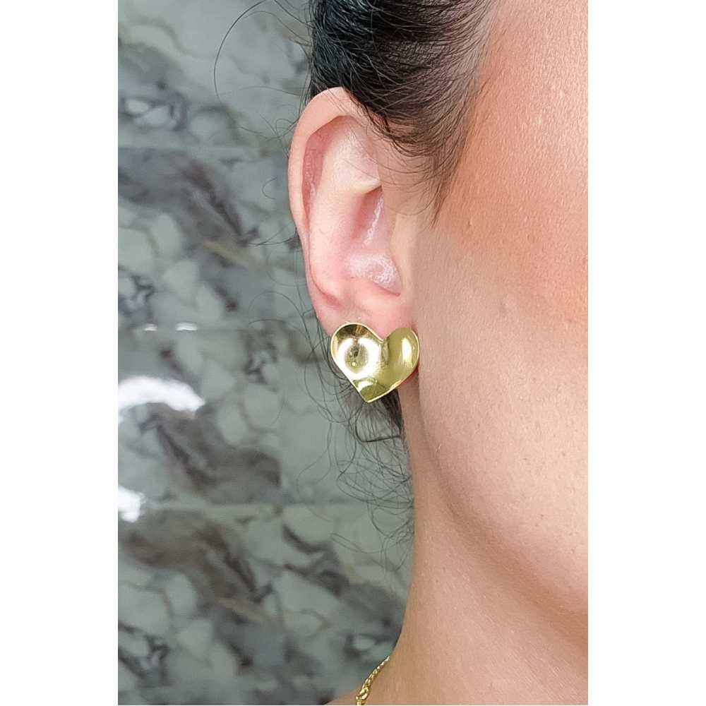 Brinco Coração Oval Banhado em Ouro 18k