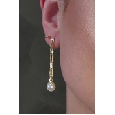 Brinco Corrente Com Pérola na Ponta Banhado em Ouro 18k