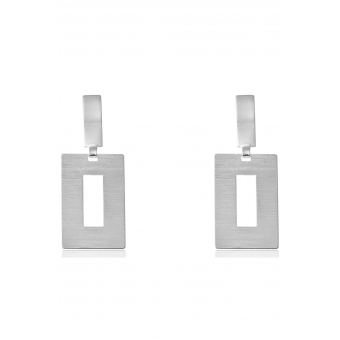 Brinco com Fio Retangular Banhado em Ródio Branco