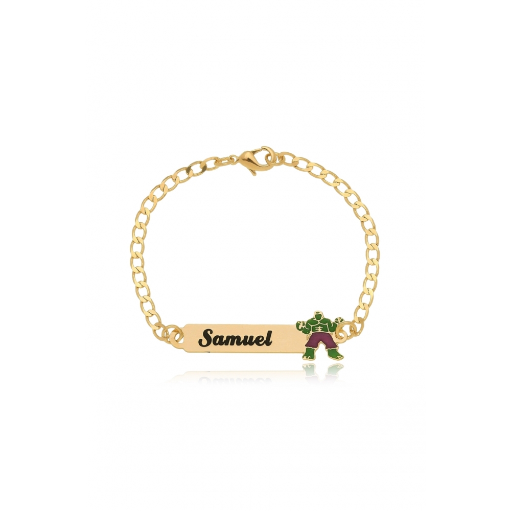 Pulseira Personalizada Chapada Com Nome e Desenho Folheado em Ouro 18k Personagem Hello Kitty