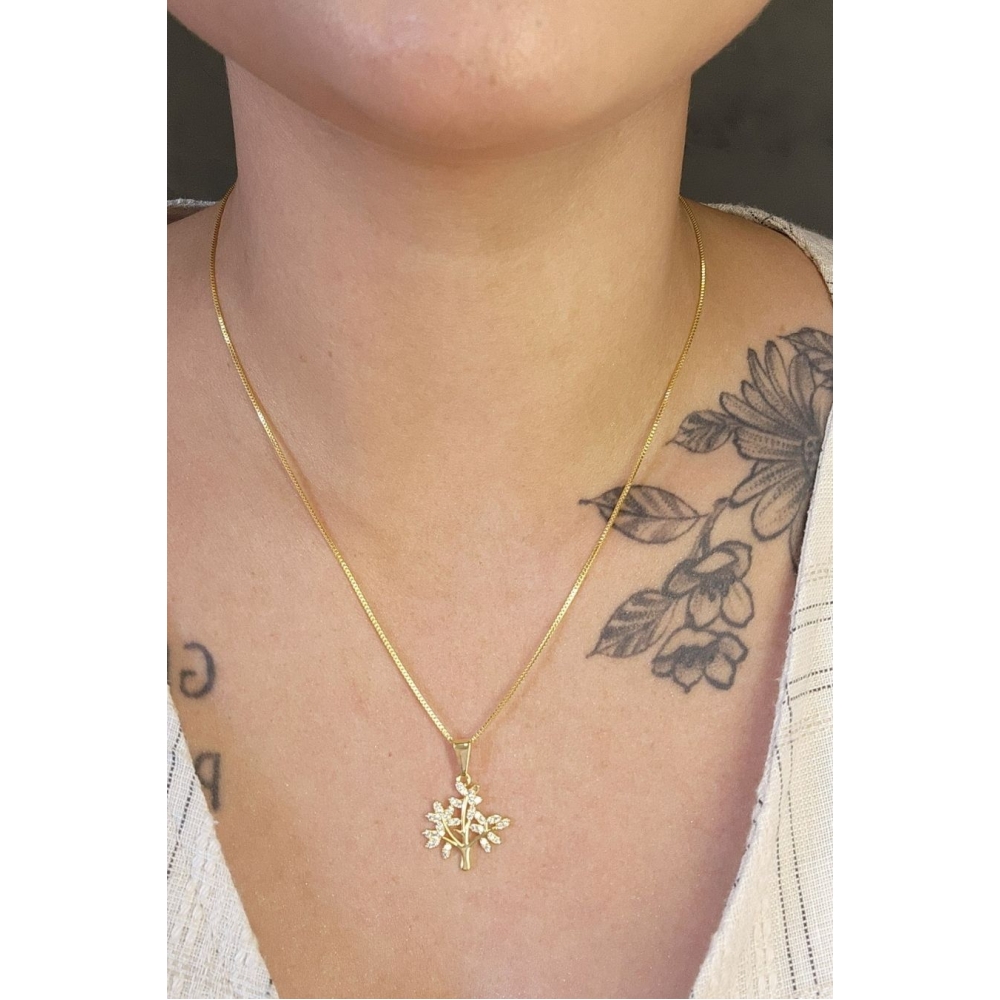 Colar Pingente Árvore da Vida com Zircônias Brancas Banhado em Ouro 18k