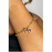 Pulseira Com Laço De Zircônias Coloridas Banhado em Ouro 18k