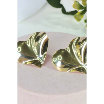 Brinco Efeito Ondulado de Coração Banhado em Ouro 18k