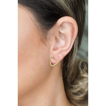 Brinco Médio Coração Vazado Banhado em Ouro 18k