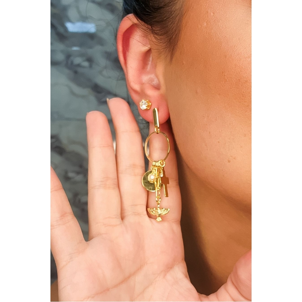 Brinco com Pingentes Religiosos Banhado em Ouro 18k
