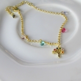 Pulseira Árvore da Vida Com Zircônias Coloridas Banhado em Ouro 18k