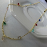 Colar Corrente Americana com Zircônias Multicolor Banhado em Ouro 18k